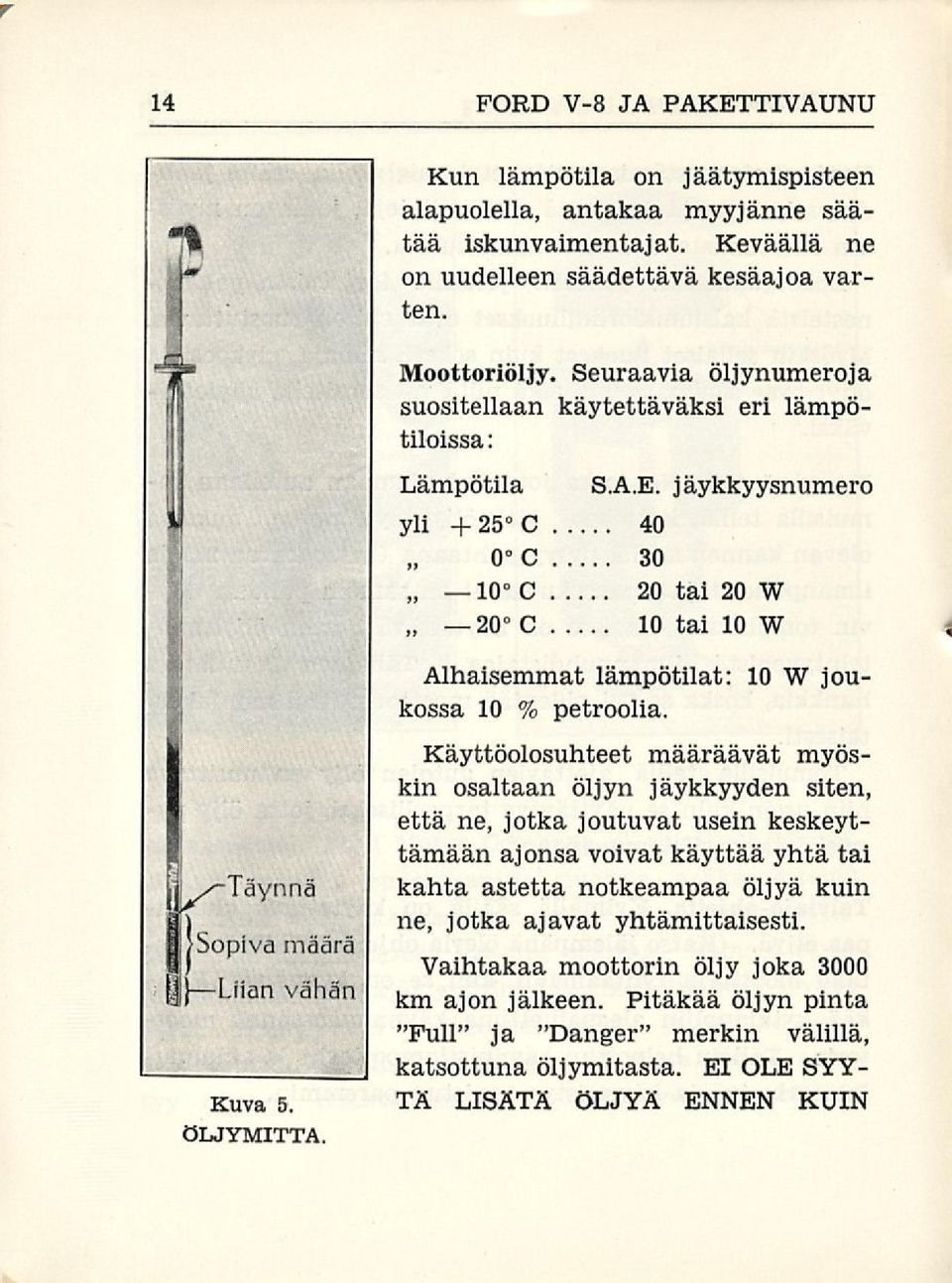 j äykkyysnumero C 20 tai 20 W C 10 tai 10 W 10 W jou- Alhaisemmat lämpötilat: kossa 10 % petroolia.