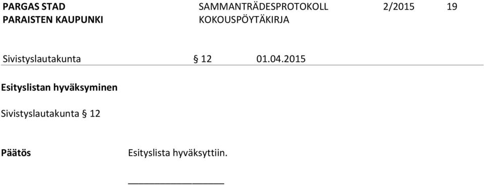2015 Esityslistan