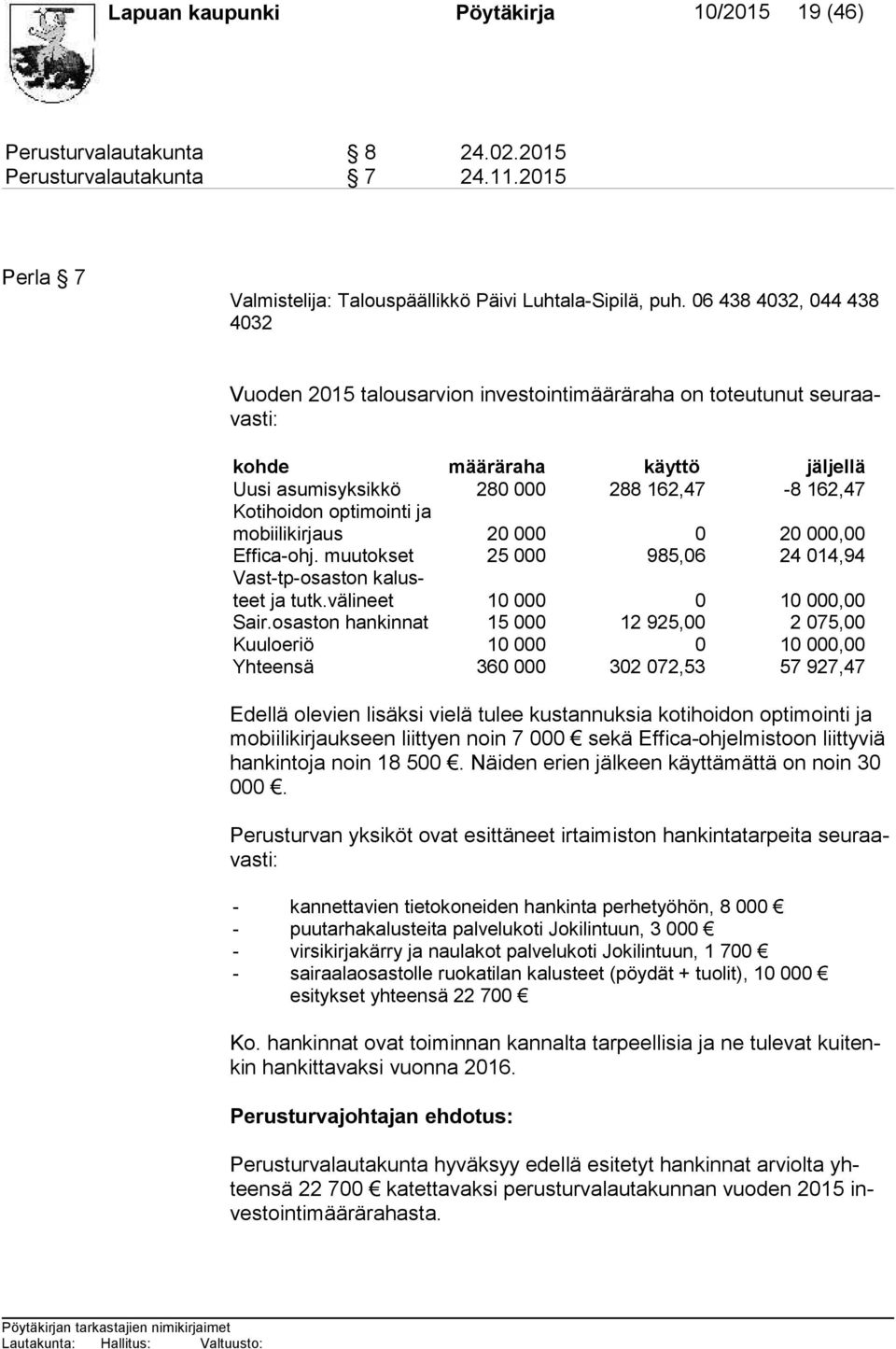 optimointi ja mo bii li kir ja us 20 000 0 20 000,00 Effica-ohj. muutokset 25 000 985,06 24 014,94 Vast-tp-osaston kalusteet ja tutk.välineet 10 000 0 10 000,00 Sair.