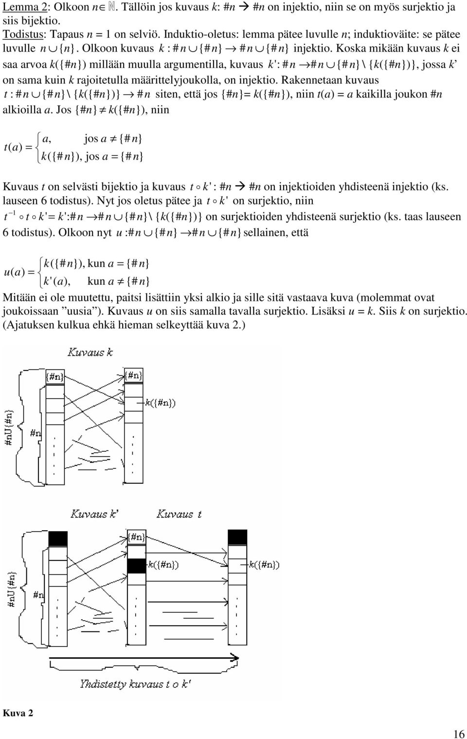 Koska mikään kuvaus k ei saa arvoa k({#n}) millään muulla argumentilla, kuvaus k :' # n # n {# n} \ {k({#n})}, jossa k on sama kuin k rajoitetulla määrittelyjoukolla, on injektio.