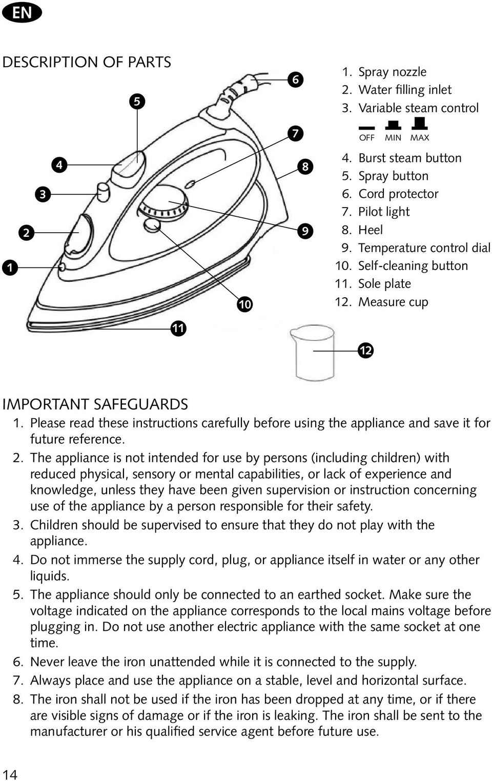 Please read these instructions carefully before using the appliance and save it for future reference. 2.