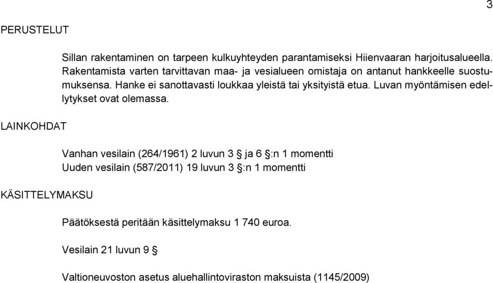 Hanke ei sanottavasti loukkaa yleistä tai yksityistä etua. Luvan myöntämisen edellytykset ovat olemassa.