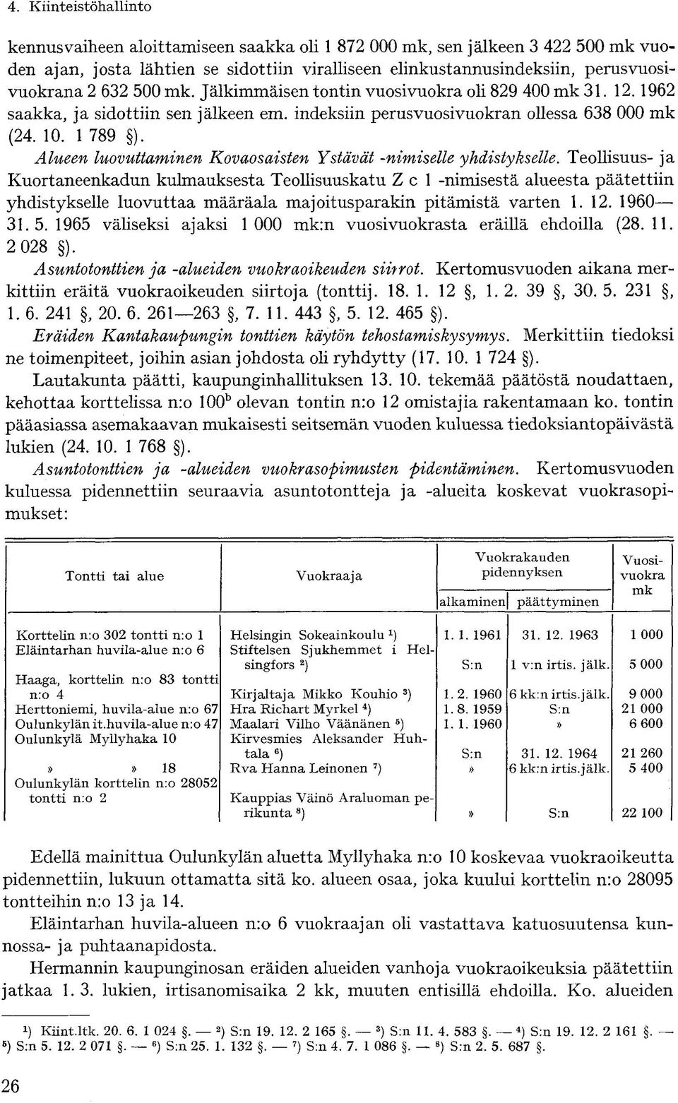 Alueen luovuttaminen Kovaosaisten Ystävät -nimiselle yhdistykselle.