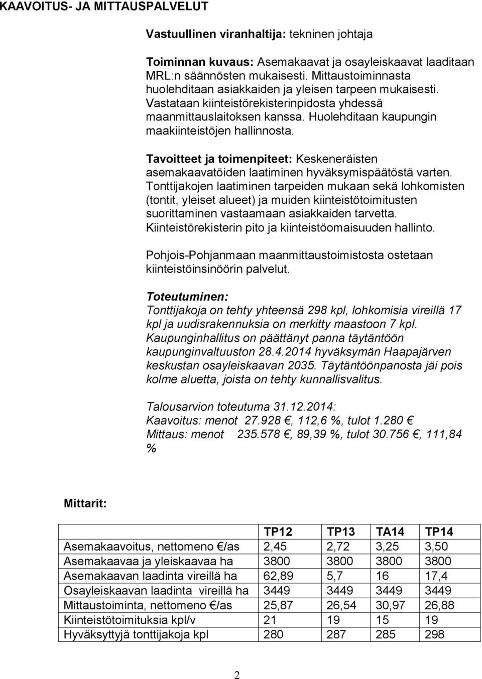 Huolehditaan kaupungin maakiinteistöjen hallinnosta. Tavoitteet ja toimenpiteet: Keskeneräisten asemakaavatöiden laatiminen hyväksymispäätöstä varten.