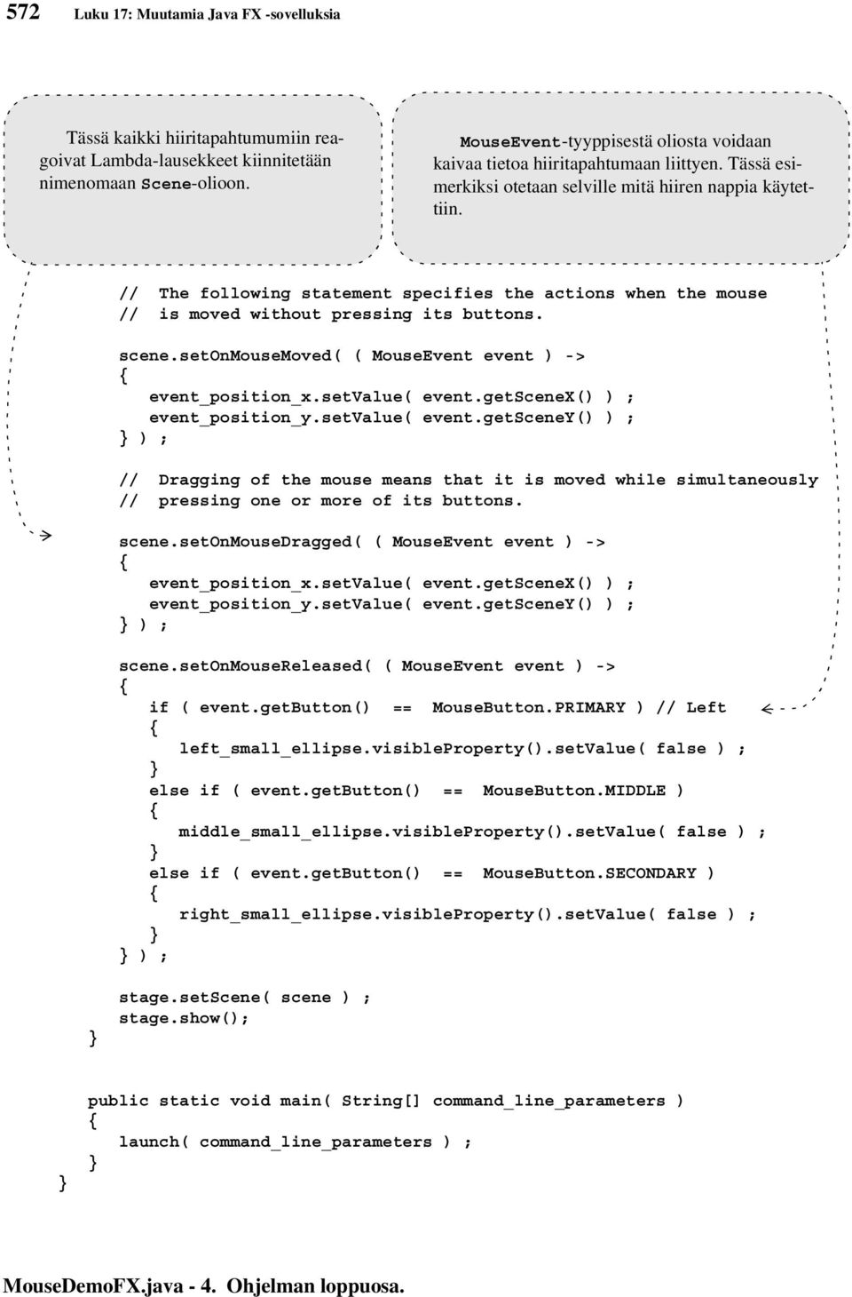 // The following statement specifies the actions when the mouse // is moved without pressing its buttons. scene.setonmousemoved( ( MouseEvent event ) -> event_position_x.setvalue( event.