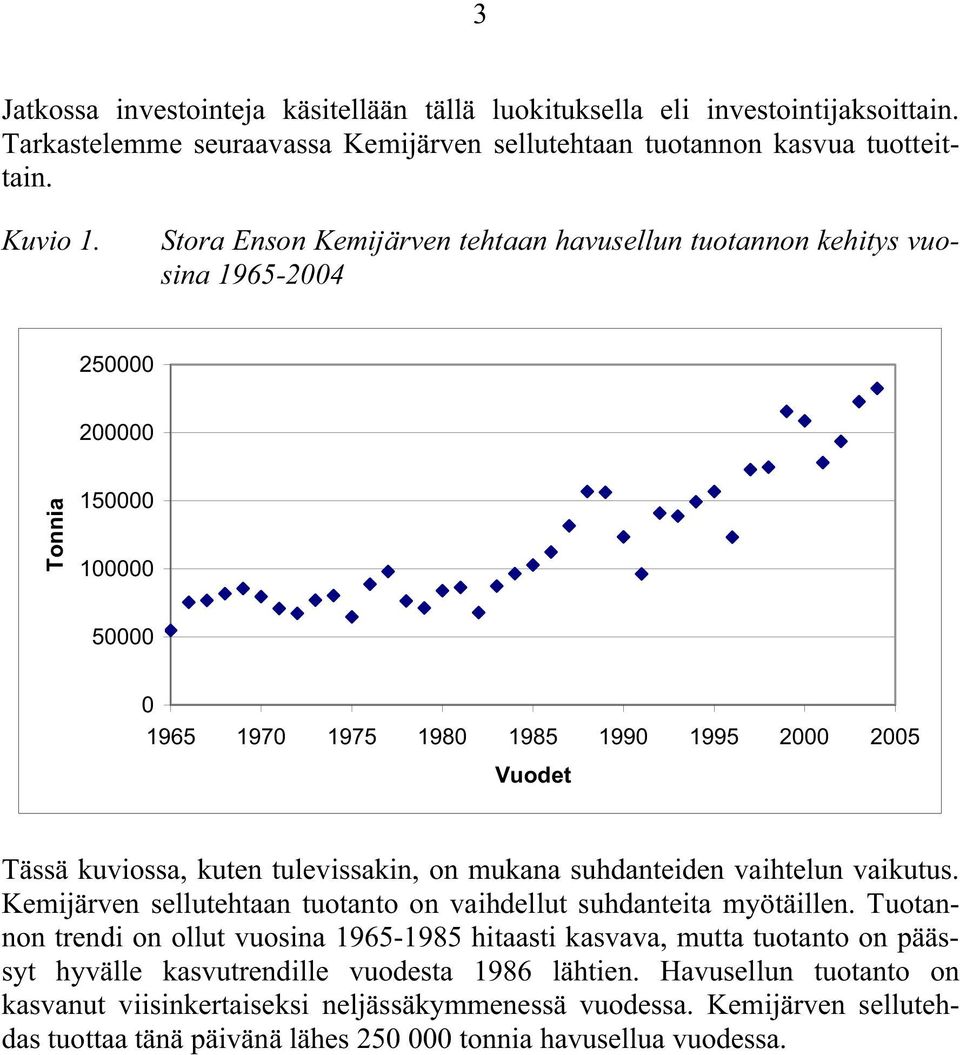 tulevissakin, on mukana suhdanteiden vaihtelun vaikutus. Kemijärven sellutehtaan tuotanto on vaihdellut suhdanteita myötäillen.