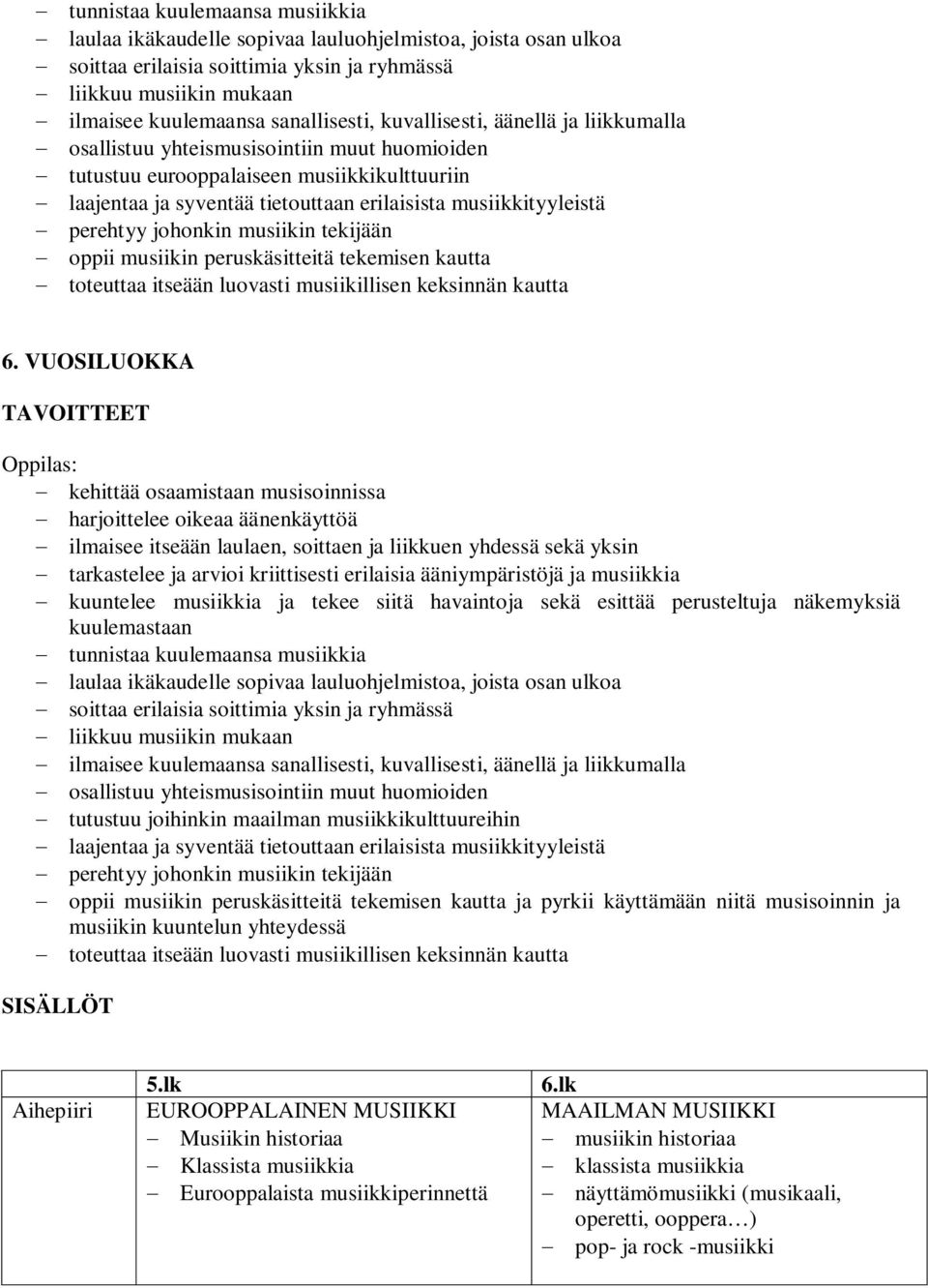 perehtyy johonkin musiikin tekijään oppii musiikin peruskäsitteitä tekemisen kautta toteuttaa itseään luovasti musiikillisen keksinnän kautta 6.