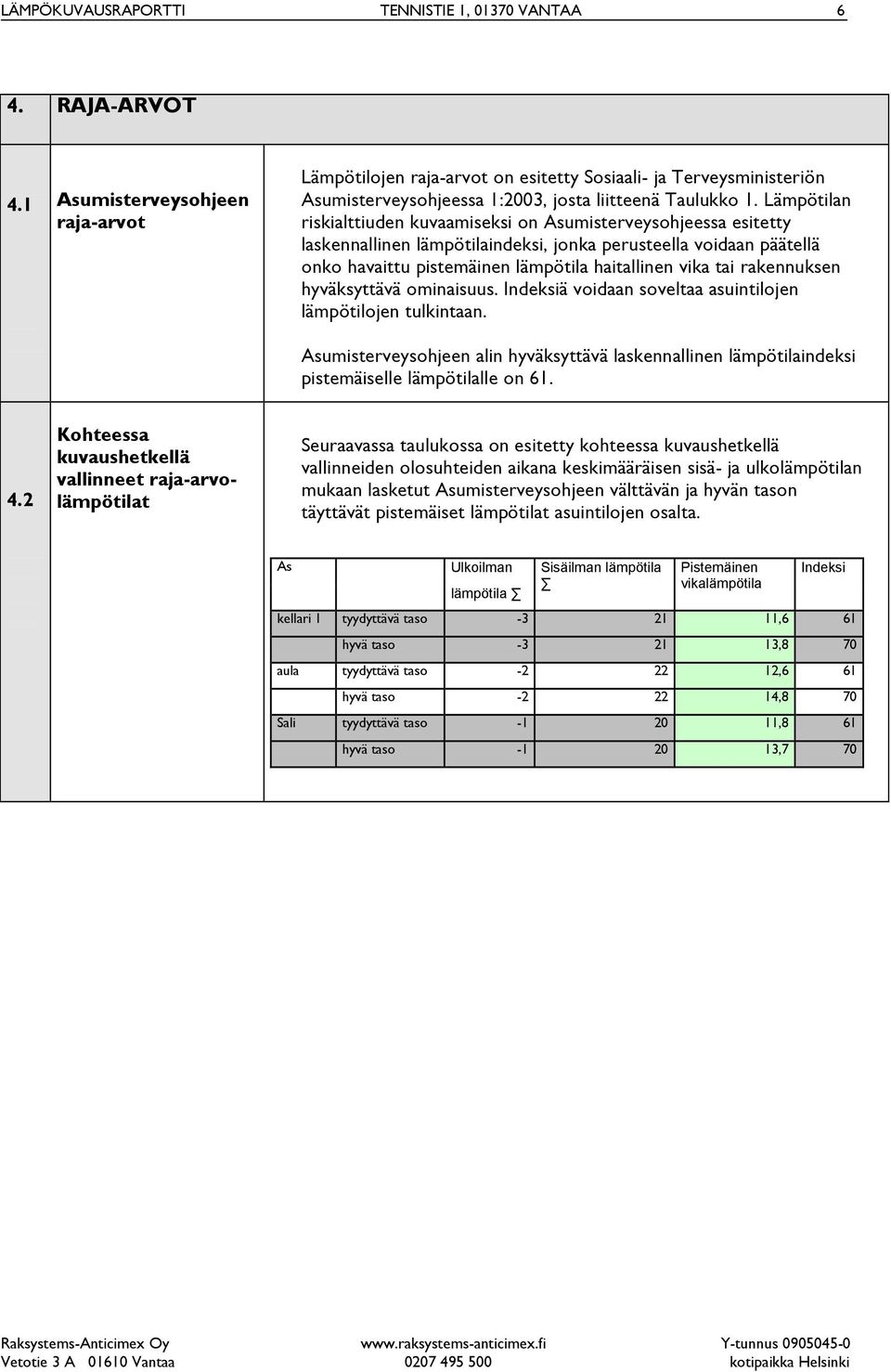 Lämpötilan riskialttiuden kuvaamiseksi on Asumisterveysohjeessa esitetty laskennallinen lämpötilaindeksi, jonka perusteella voidaan päätellä onko havaittu pistemäinen lämpötila haitallinen vika tai