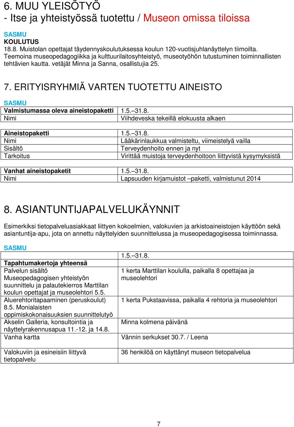 ERITYISRYHMIÄ VARTEN TUOTETTU AINEISTO Valmistumassa oleva aineistopaketti 1.5. 31.8.