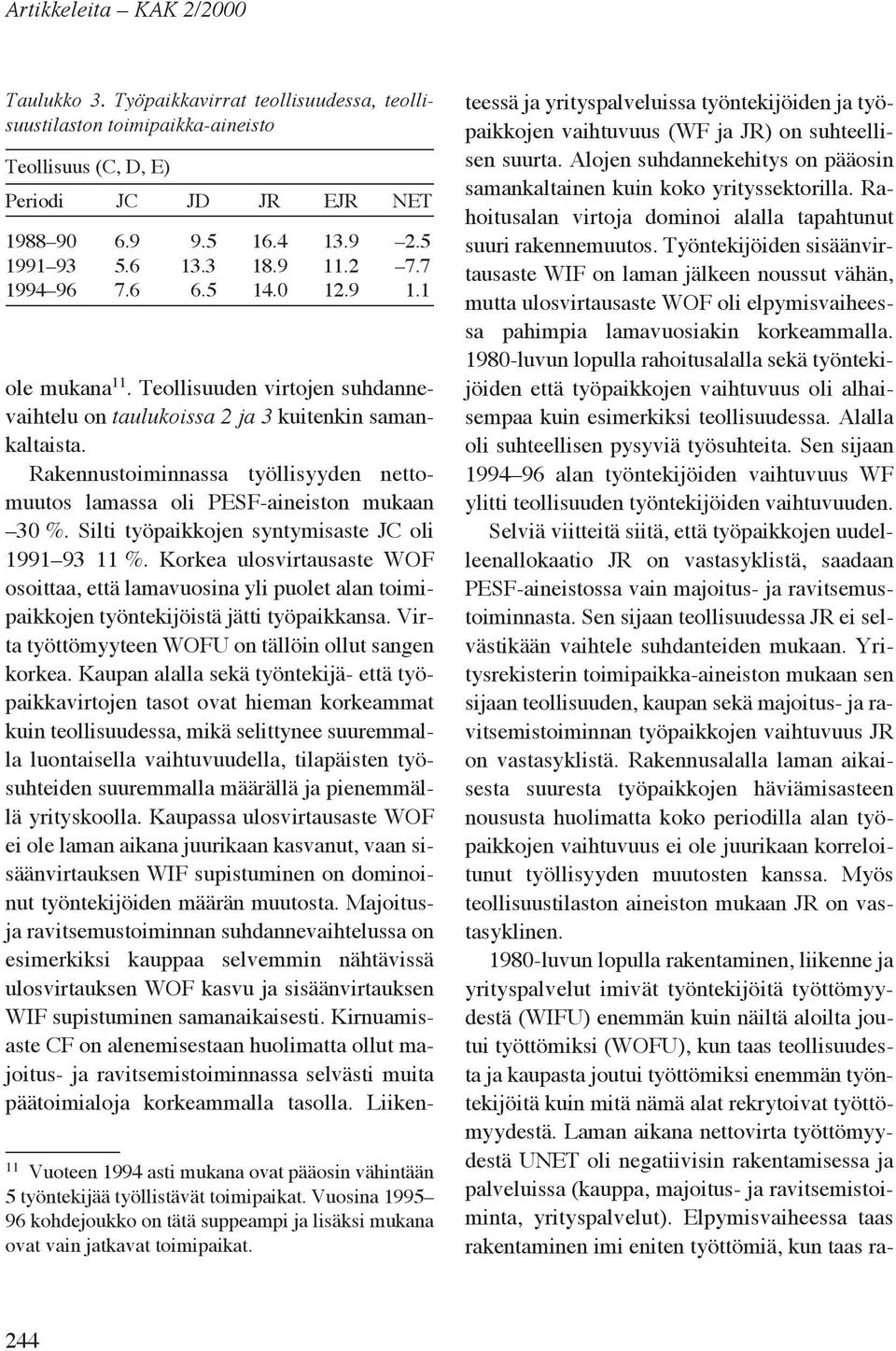 Vuosina 1995 96 kohdejoukko on tätä suppeampi ja lisäksi mukana ovat vain jatkavat toimipaikat. ole mukana 11. Teollisuuden virtojen suhdannevaihtelu on taulukoissa 2 ja 3 kuitenkin samankaltaista.