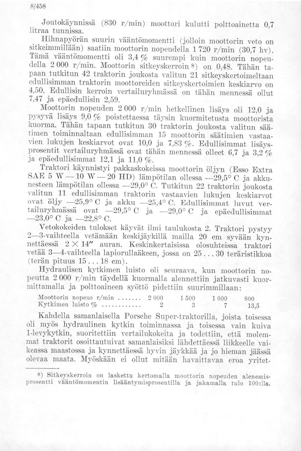 Tämä vääntömomentti oli 3,4 % suurempi kuin moottorin nopeudella 2 000 r/min. Moottorin sitkeyskerroin 8) on 0,48.