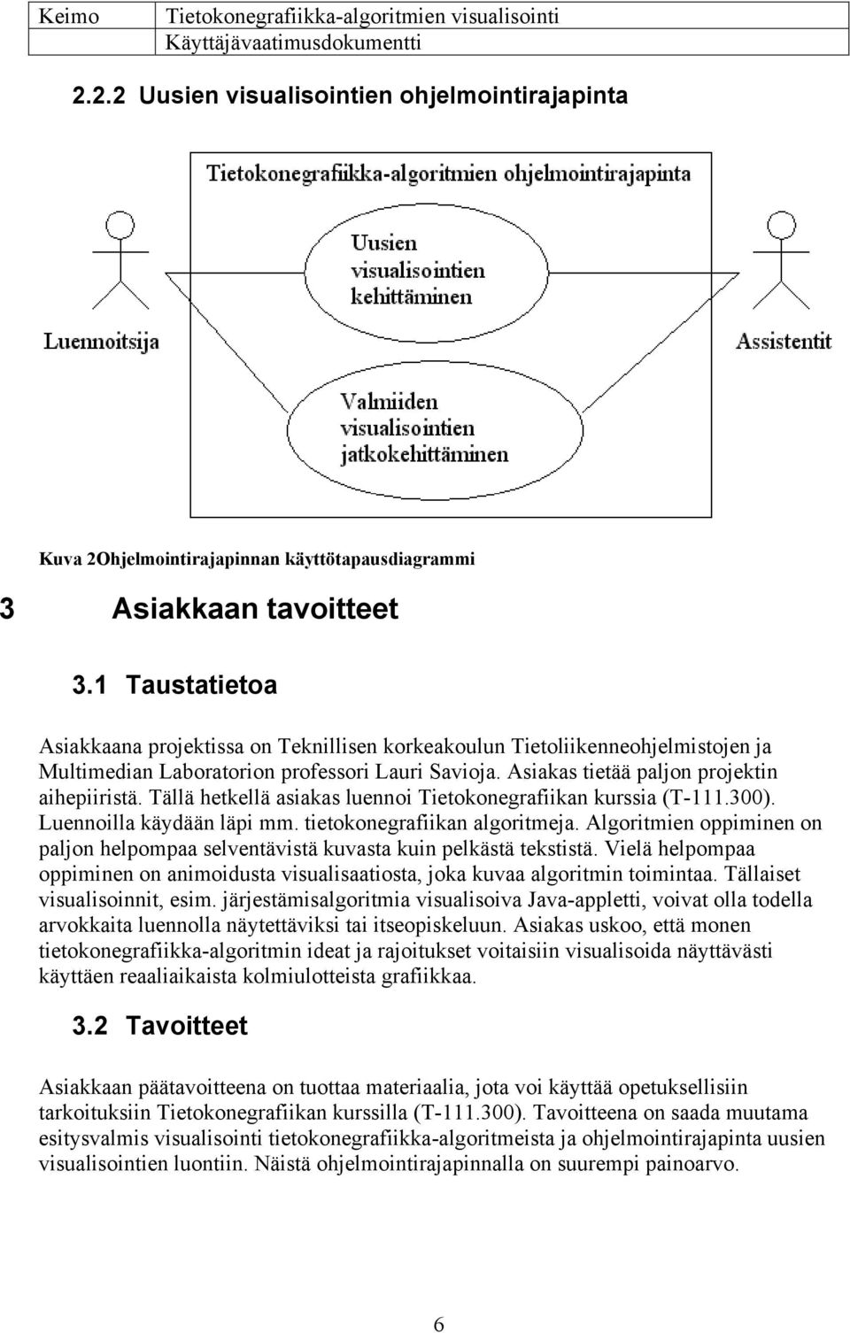 Tällä hetkellä asiakas luennoi Tietokonegrafiikan kurssia (T-111.300). Luennoilla käydään läpi mm. tietokonegrafiikan algoritmeja.