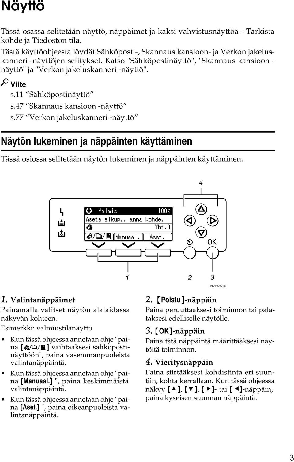 Viite s.11 Sähköpostinäyttö s.47 Skannaus kansioon -näyttö s.