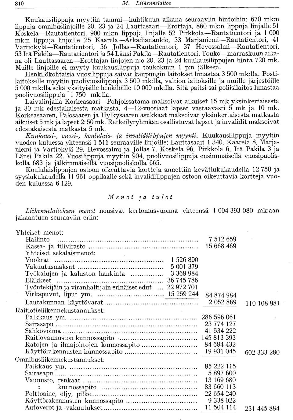 Rautatientori, 900 mk:n lippuja linjalle 52 Pirkkola Rautatientori ja 1 000 mk:n lippuja linjoille 25 Kaarela Arkadian aukio, 33 Marjaniemi Rautatientori, 41 Vartiokylä Rautatientori, 36 Jollas