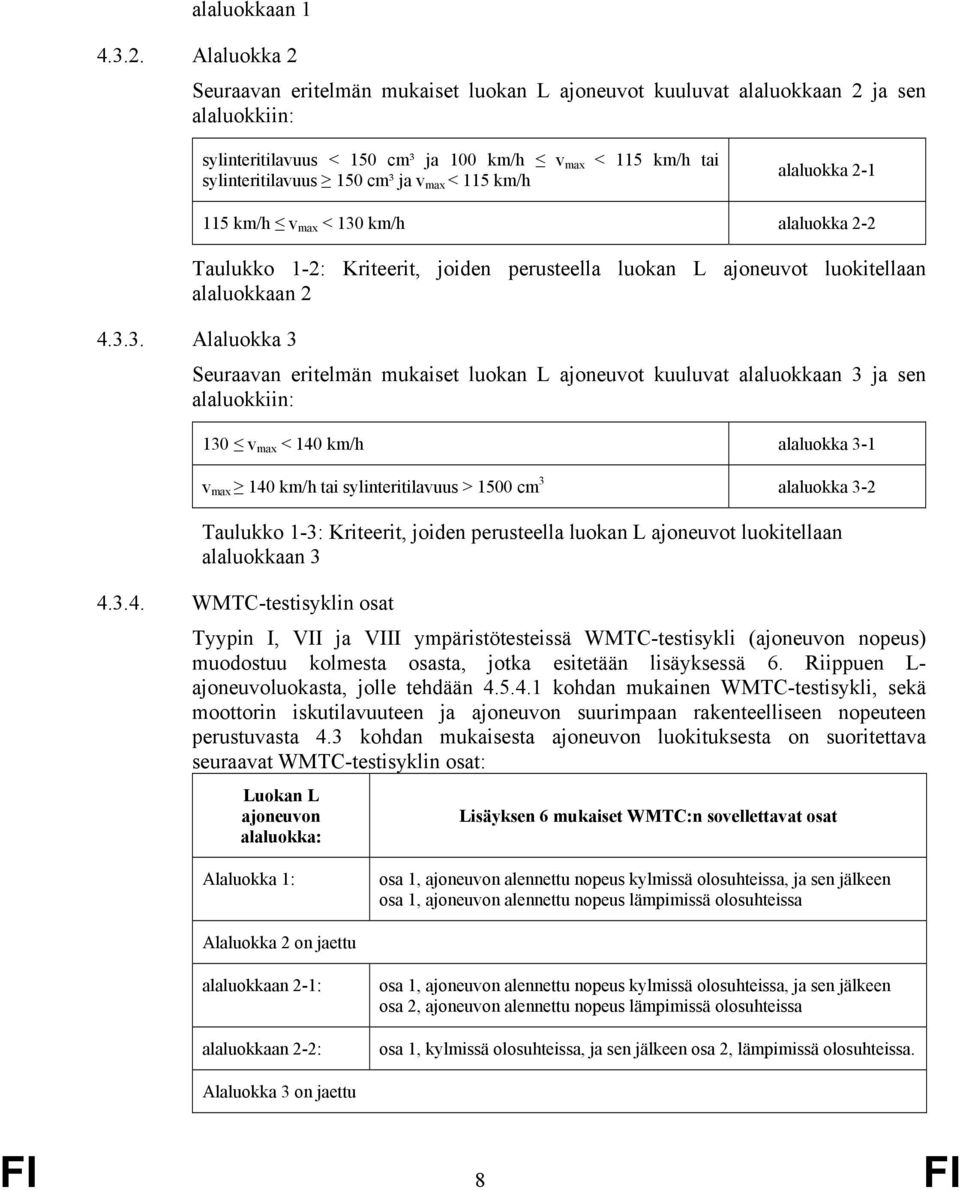 < 115 km/h alaluokka 2-1 115 km/h v max < 130