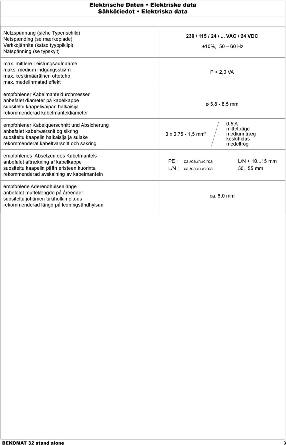 medelinmatad effekt empfohlener Kabelmanteldurchmesser anbefalet diameter på kabelkappe suositeltu kaapelivaipan halkaisija rekommenderad kabelmanteldiameter 0 / 5 / /.