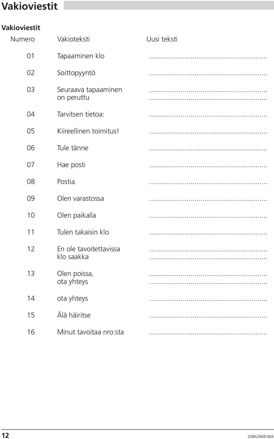 .. 07 Hae posti... 08 Postia... 09 Olen varastossa... 10 Olen paikalla... 11 Tulen takaisin klo.
