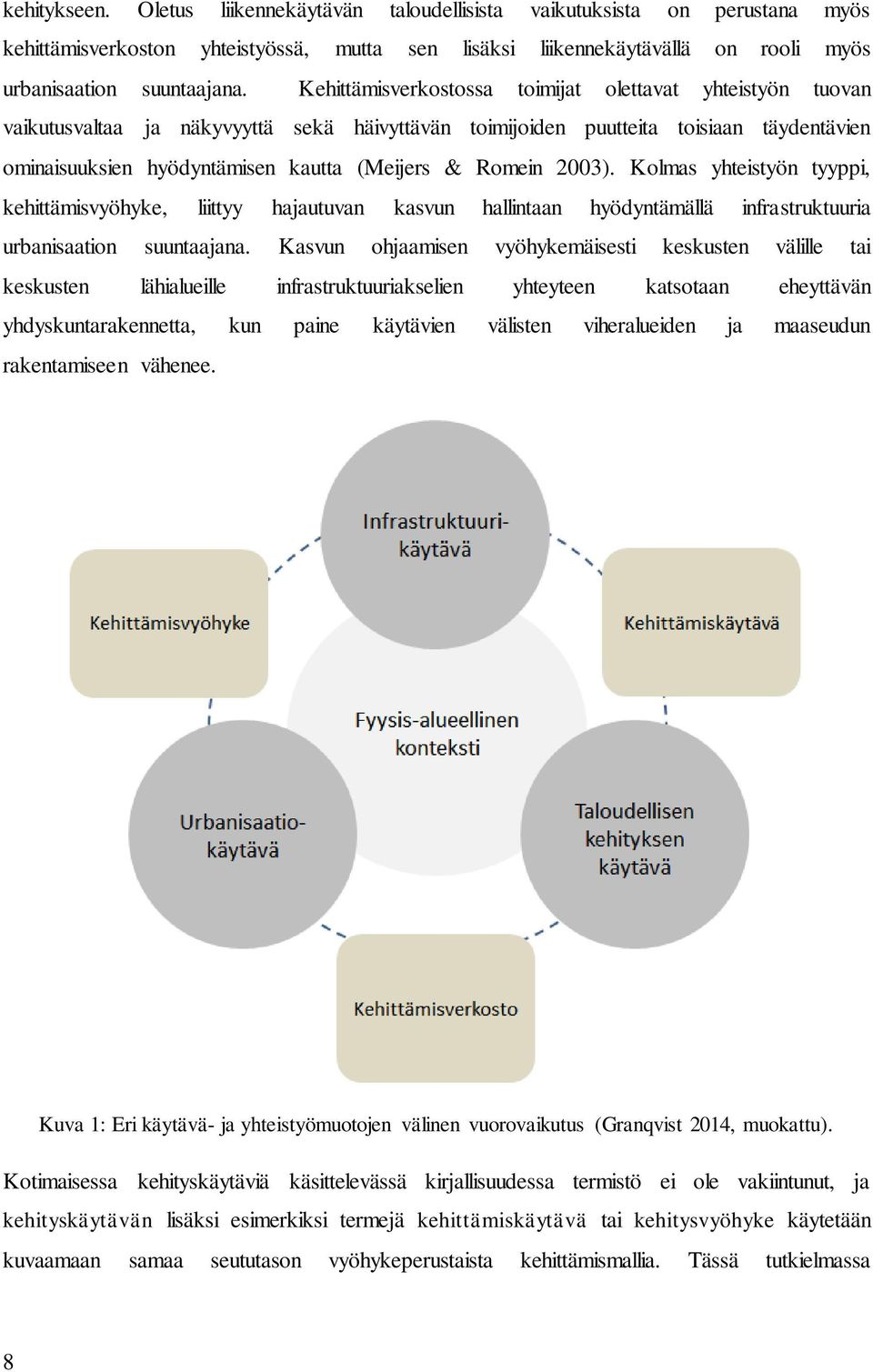 Romein 2003). Kolmas yhteistyön tyyppi, kehittämisvyöhyke, liittyy hajautuvan kasvun hallintaan hyödyntämällä infrastruktuuria urbanisaation suuntaajana.