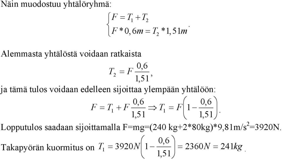 edelleen sijoittaa lempään htälöön: F T F T F Lopputulos