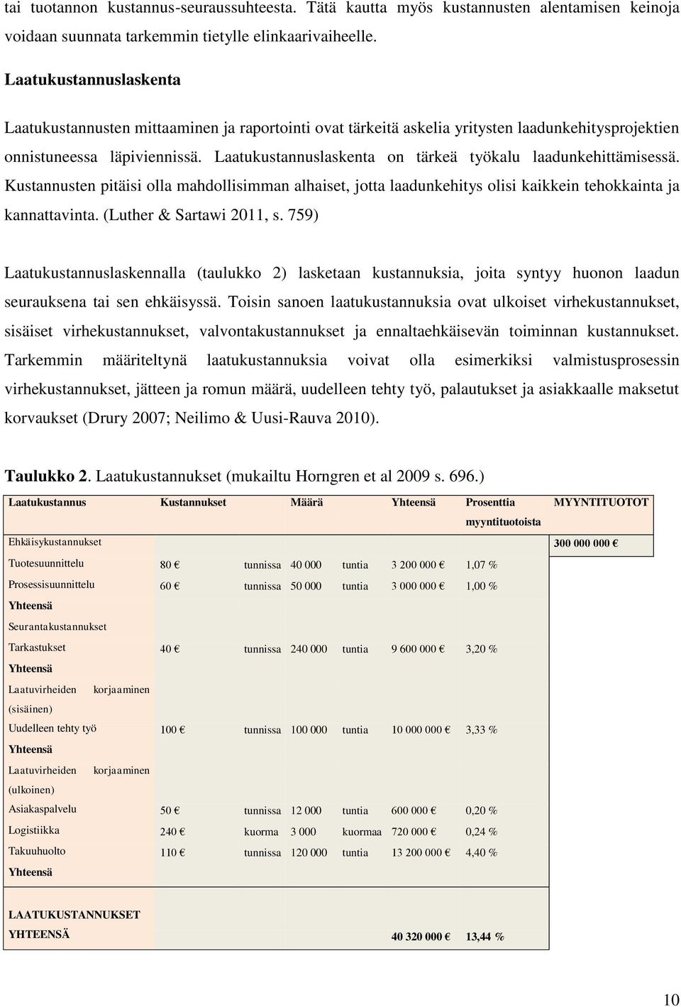 Laatukustannuslaskenta on tärkeä työkalu laadunkehittämisessä. Kustannusten pitäisi olla mahdollisimman alhaiset, jotta laadunkehitys olisi kaikkein tehokkainta ja kannattavinta.