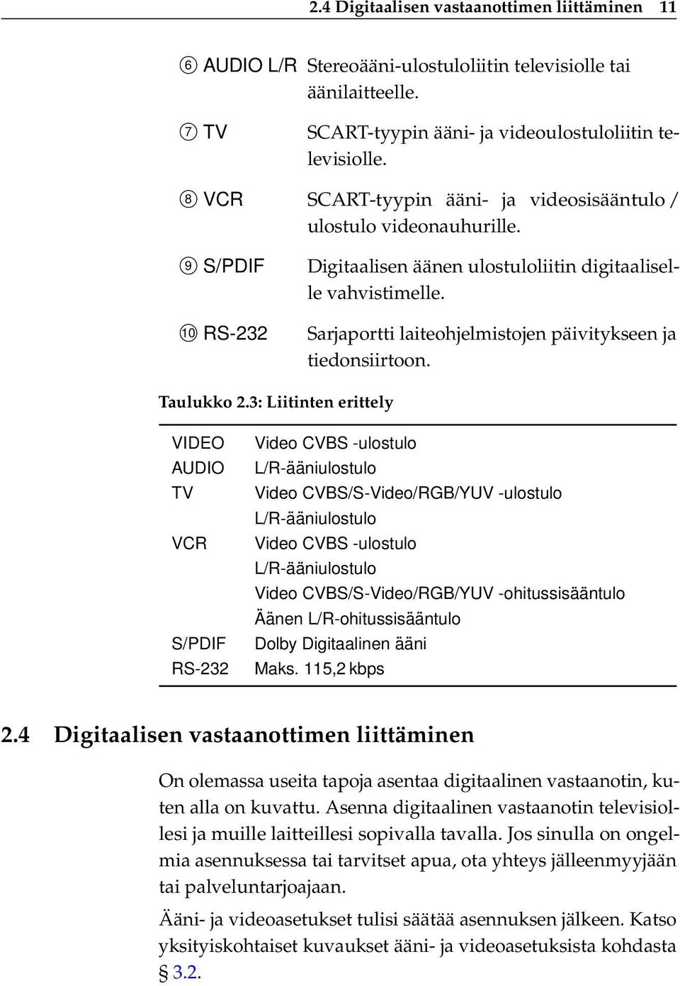 Sarjaportti laiteohjelmistojen päivitykseen ja tiedonsiirtoon. Taulukko 2.