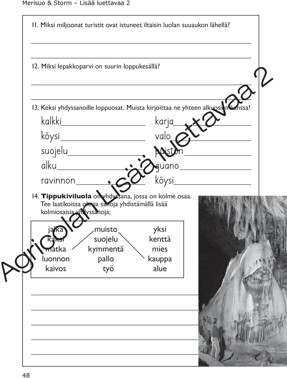 kalkki köysi suojelu alku ravinnon karja valo puiston guano köysi 14. Tippukiviluola on yhdyssana, jossa on kolme osaa.