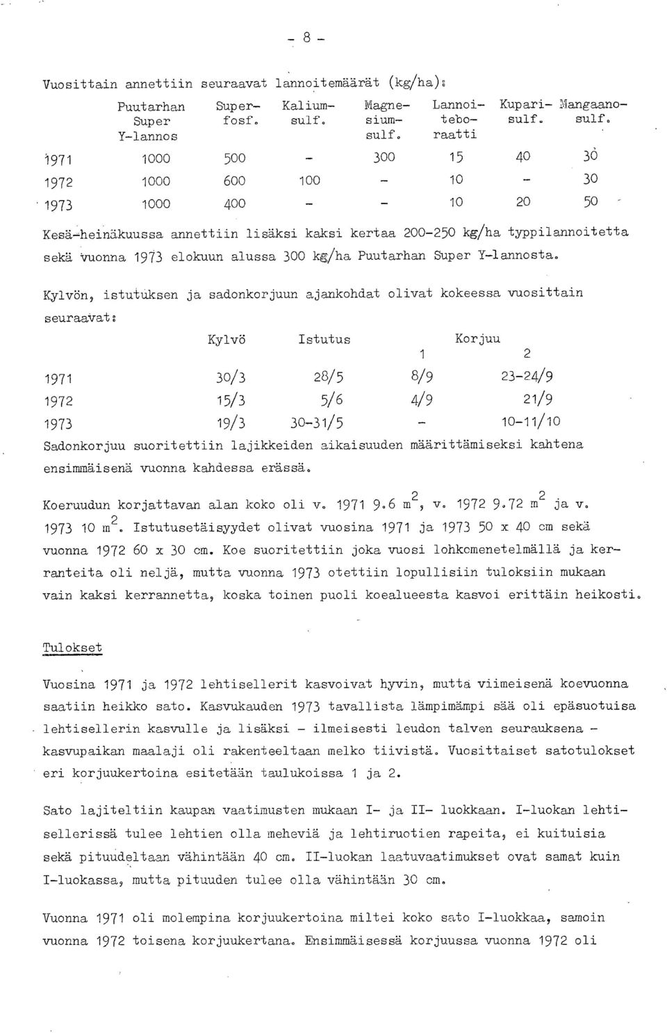 300 kg/ha Puutarhan Super Y-lannosta.