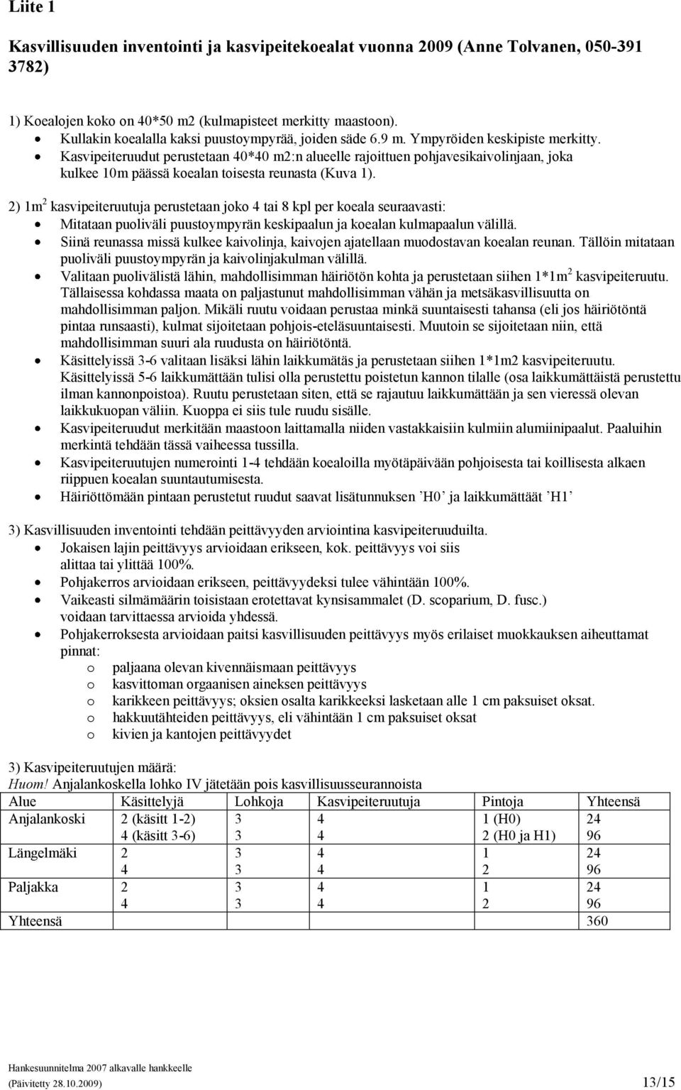 Kasvipeiteruudut perustetaan 0*0 m2:n alueelle rajoittuen pohjavesikaivolinjaan, joka kulkee 10m päässä koealan toisesta reunasta (Kuva 1).