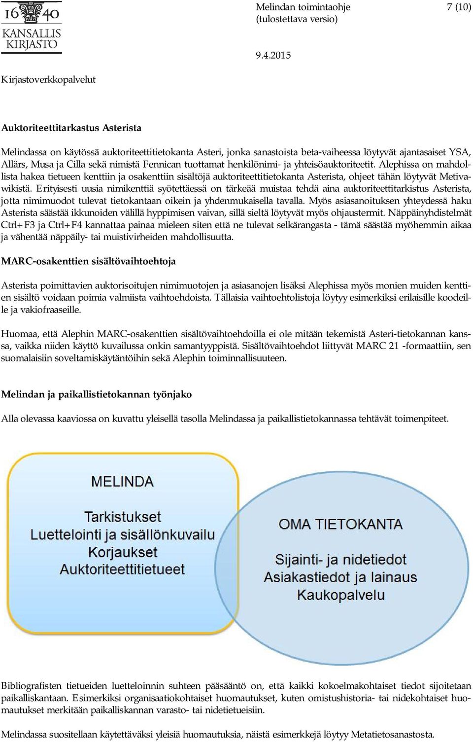 Erityisesti uusia nimikenttiä syötettäessä on tärkeää muistaa tehdä aina auktoriteettitarkistus Asterista, jotta nimimuodot tulevat tietokantaan oikein ja yhdenmukaisella tavalla.