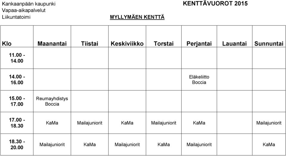 00 Reumayhdistys Boccia 17.00-18.