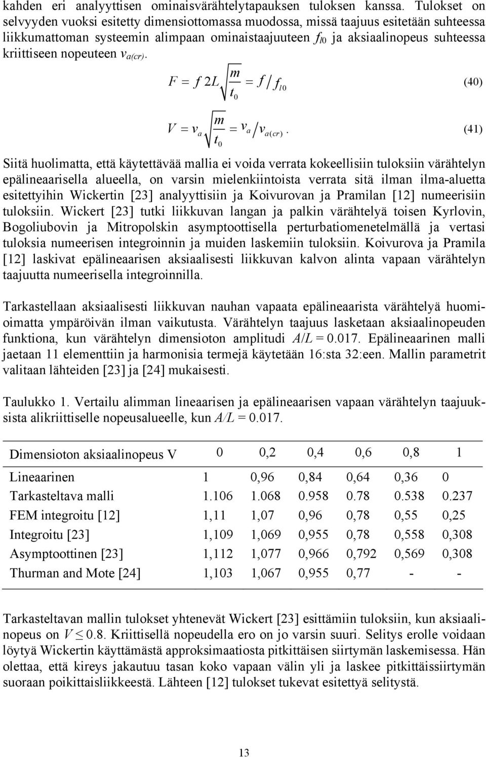 nopeuteen v a(cr). m F = f 2L = f f (4) l t m V = va = v a va( cr).