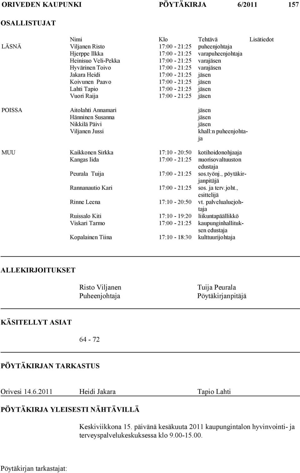 Aitolahti Annamari jäsen Hänninen Susanna jäsen Nikkilä Päivi jäsen Viljanen Jussi khall:n puheenjohtaja MUU Kaikkonen Sirkka 17:10-20:50 kotihoidonohjaaja Kangas Iida 17:00-21:25 nuorisovaltuuston