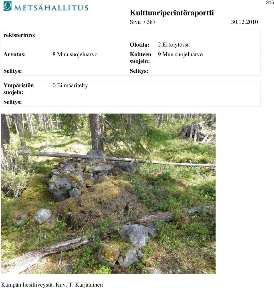 Muu suojeluarvo Ympäristön 0 Ei