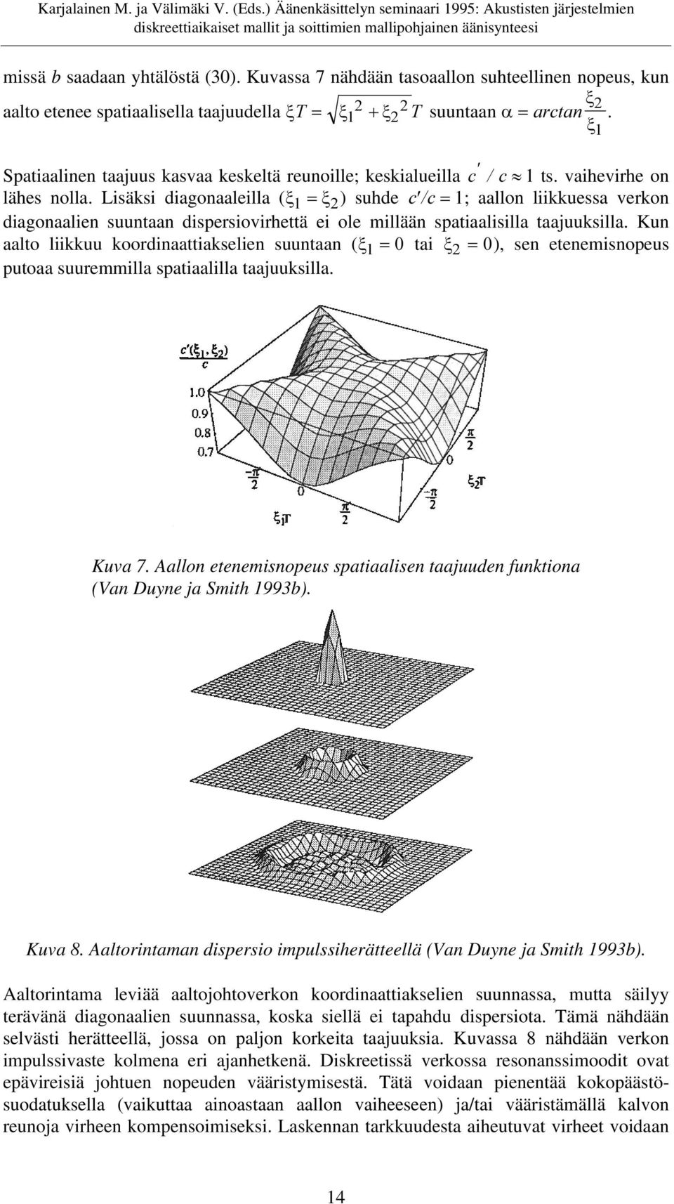 Lisäksi diagonaaleilla (x = x) suhde F F= ; aallon liikkuessa verkon diagonaalien suuntaan dispersiovirhettä ei ole millään spatiaalisilla taajuuksilla.