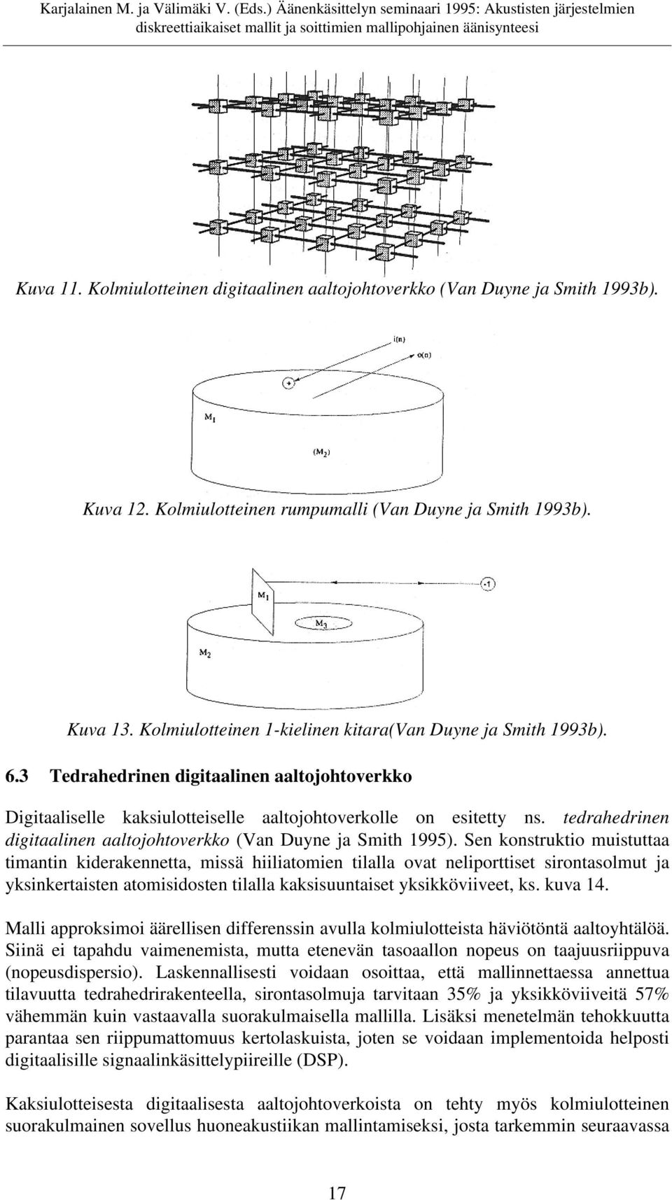 tedrahedrinen digitaalinen aaltojohtoverkko (Van Duyne ja Smith 1995).