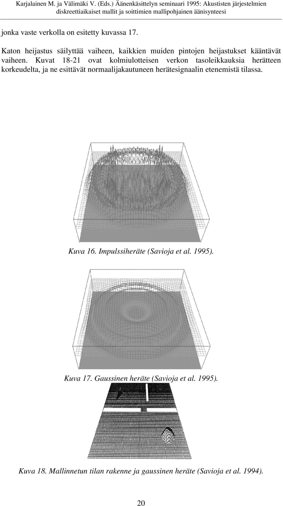 Kuvat 18-21 ovat kolmiulotteisen verkon tasoleikkauksia herätteen korkeudelta, ja ne esittävät normaalijakautuneen