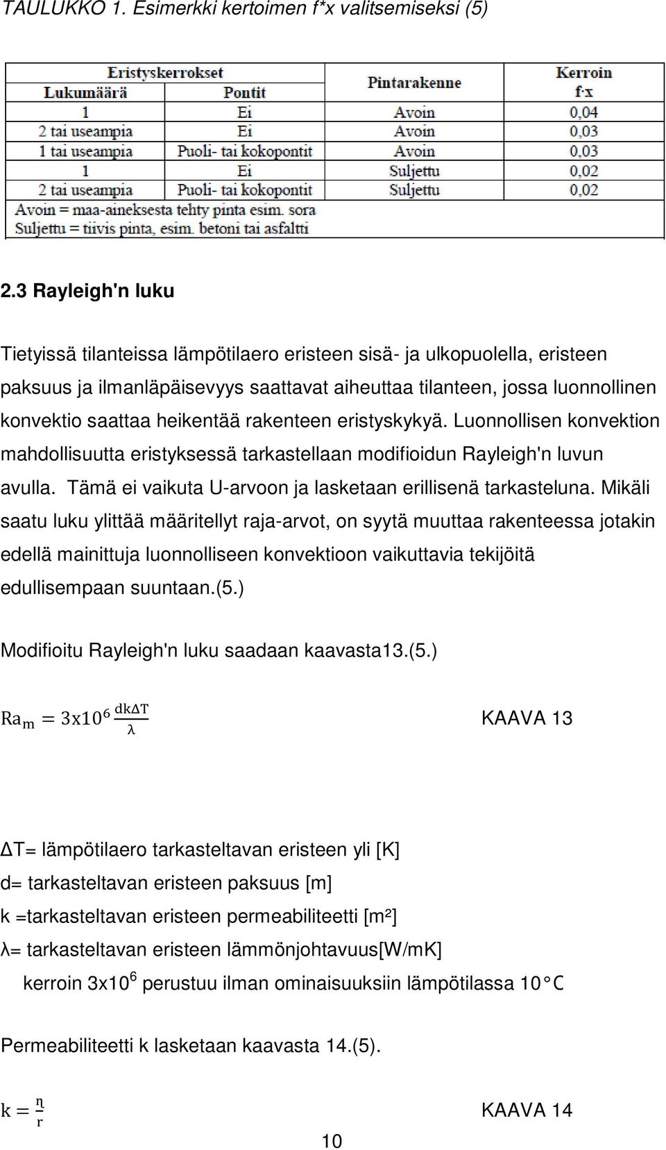 rakenteen eristyskykyä. Luonnollisen konvektion mahdollisuutta eristyksessä tarkastellaan modifioidun ioidun Rayleigh'n luvun avulla. Tämä ei vaikuta U-arvoon ja lasketaan erillisenä tarkasteluna.