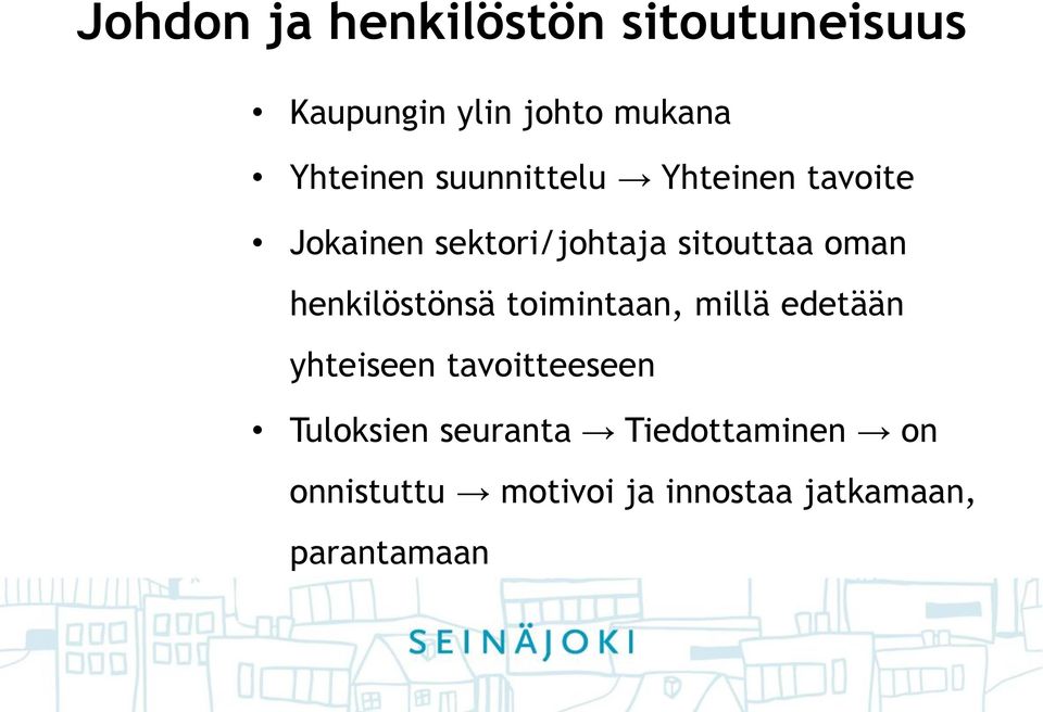 henkilöstönsä toimintaan, millä edetään yhteiseen tavoitteeseen Tuloksien