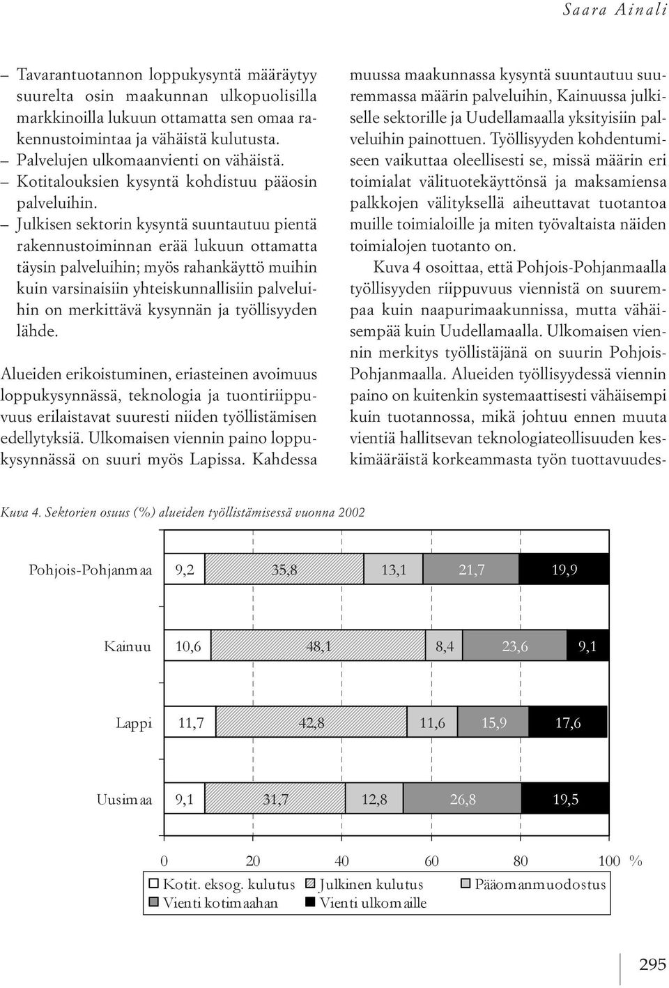 julkisen sektorin kysyntä suuntautuu pientä rakennustoiminnan erää lukuun ottamatta täysin palveluihin; myös rahankäyttö muihin kuin varsinaisiin yhteiskunnallisiin palveluihin on merkittävä kysynnän