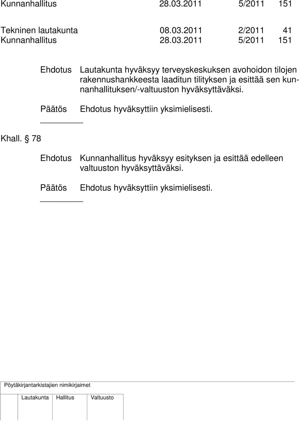 sen kunnanhallituksen/-valtuuston hyväksyttäväksi. Päätös Ehdotus hyväksyttiin yksimielisesti.