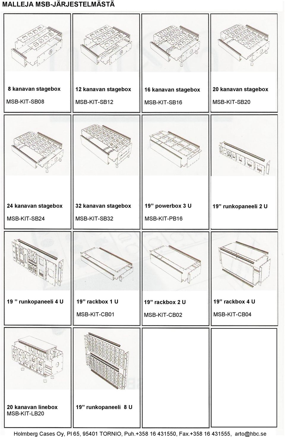 MSB-KIT-SB32 MSB-KIT-PB16 19 runkopaneeli 4 U 19 rackbox 1 U 19 rackbox 2 U 19 rackbox 4 U MSB-KIT-CB01 MSB-KIT-CB02 MSB-KIT-CB04