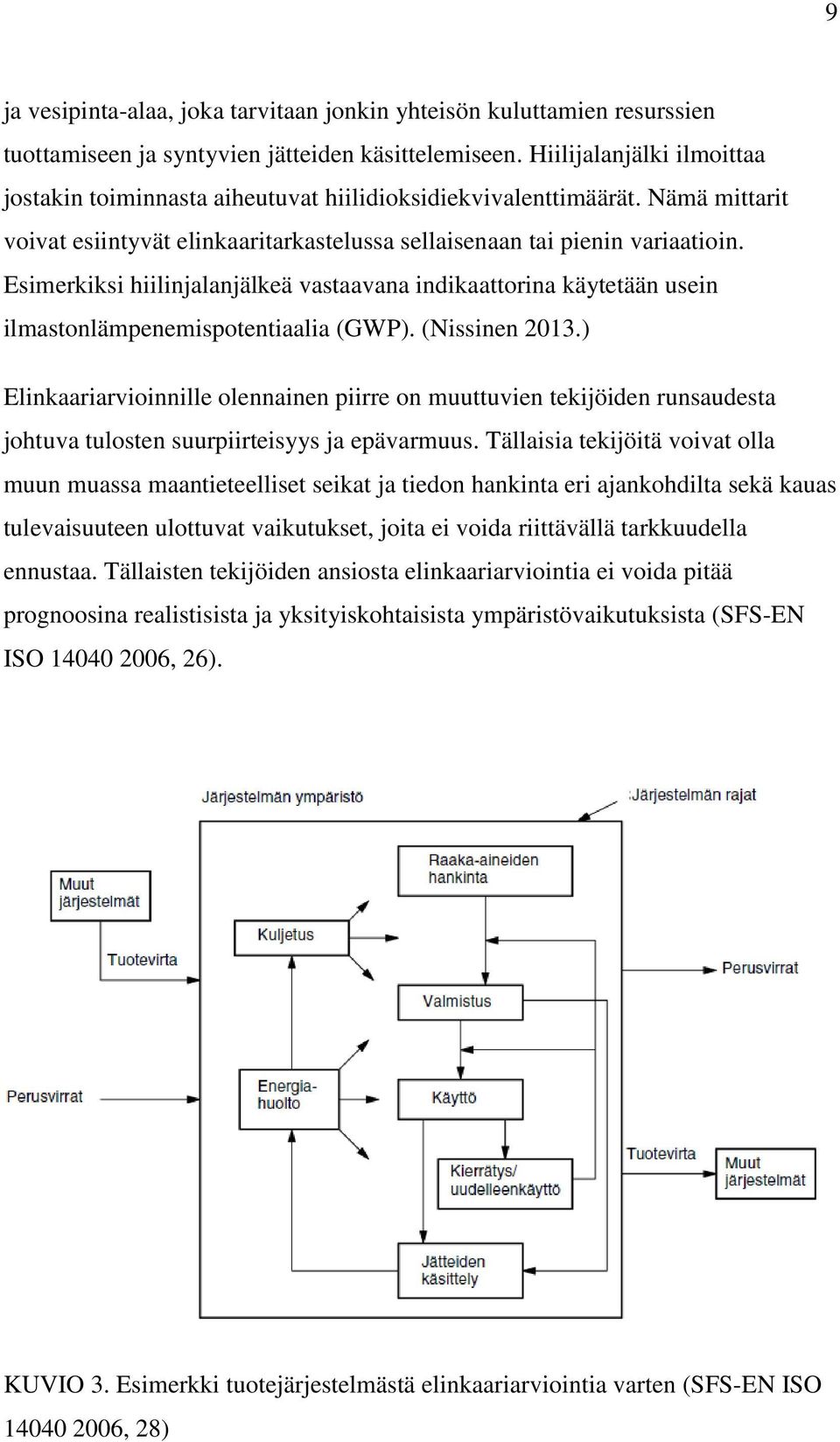 Esimerkiksi hiilinjalanjälkeä vastaavana indikaattorina käytetään usein ilmastonlämpenemispotentiaalia (GWP). (Nissinen 2013.