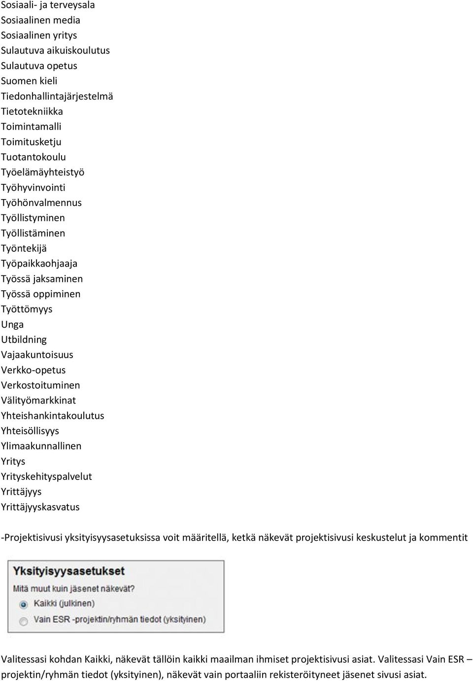 Verkostoituminen Välityömarkkinat Yhteishankintakoulutus Yhteisöllisyys Ylimaakunnallinen Yritys Yrityskehityspalvelut Yrittäjyys Yrittäjyyskasvatus -Projektisivusi yksityisyysasetuksissa voit