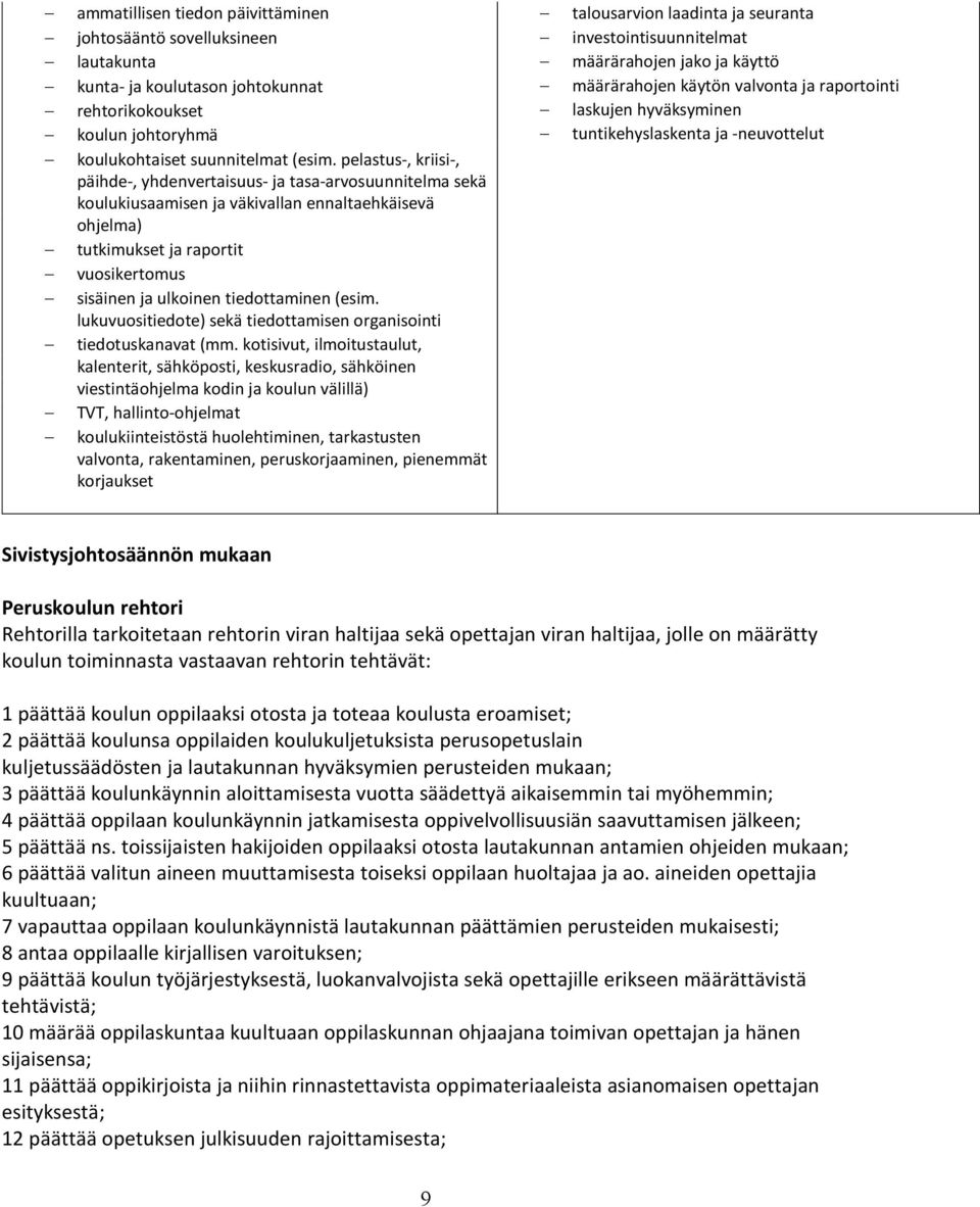 tiedottaminen (esim. lukuvuositiedote) sekä tiedottamisen organisointi tiedotuskanavat (mm.