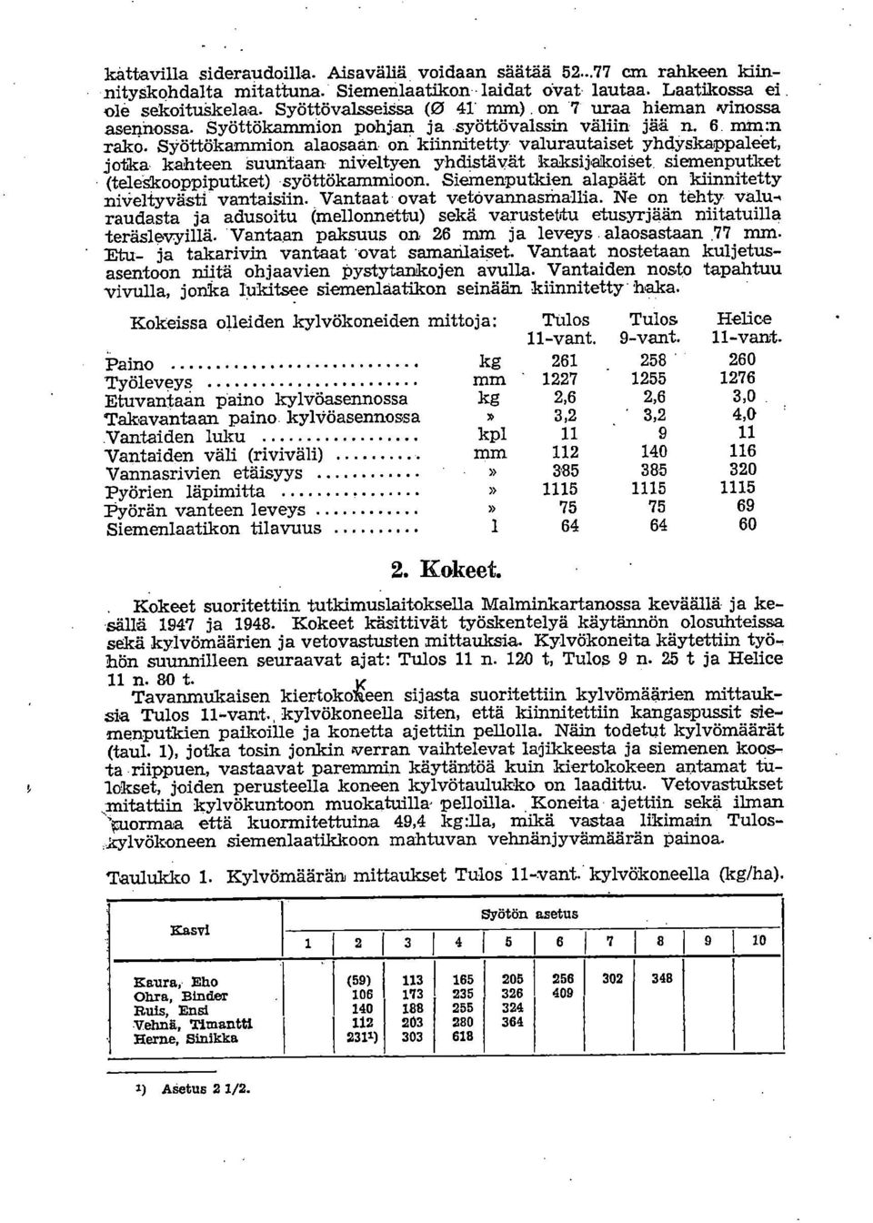 Syöttökammion alaosaan on kiinnitetty valurautaiset yhdyskappaleet, jotka kahteen suuntaan niveltyen yhdistävät kaksijakoiset. siemenputket (teleskooppiputket) syöttökammioon.