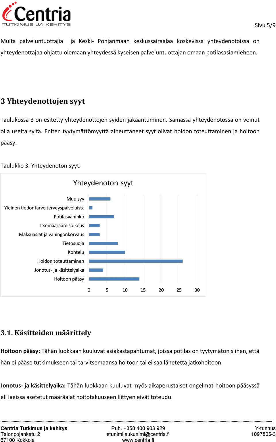 Eniten tyytymättömyyttä aiheuttaneet syyt olivat hoidon toteuttaminen ja hoitoon pääsy. Taulukko 3. Yhteydenoton syyt.