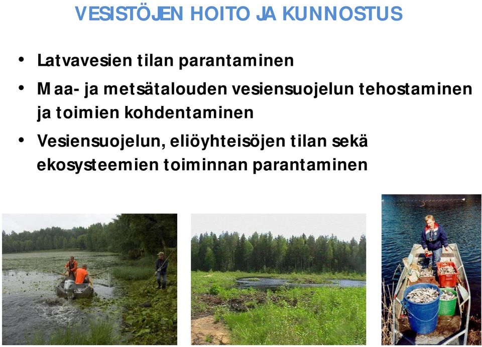 tehostaminen ja toimien kohdentaminen Vesiensuojelun,