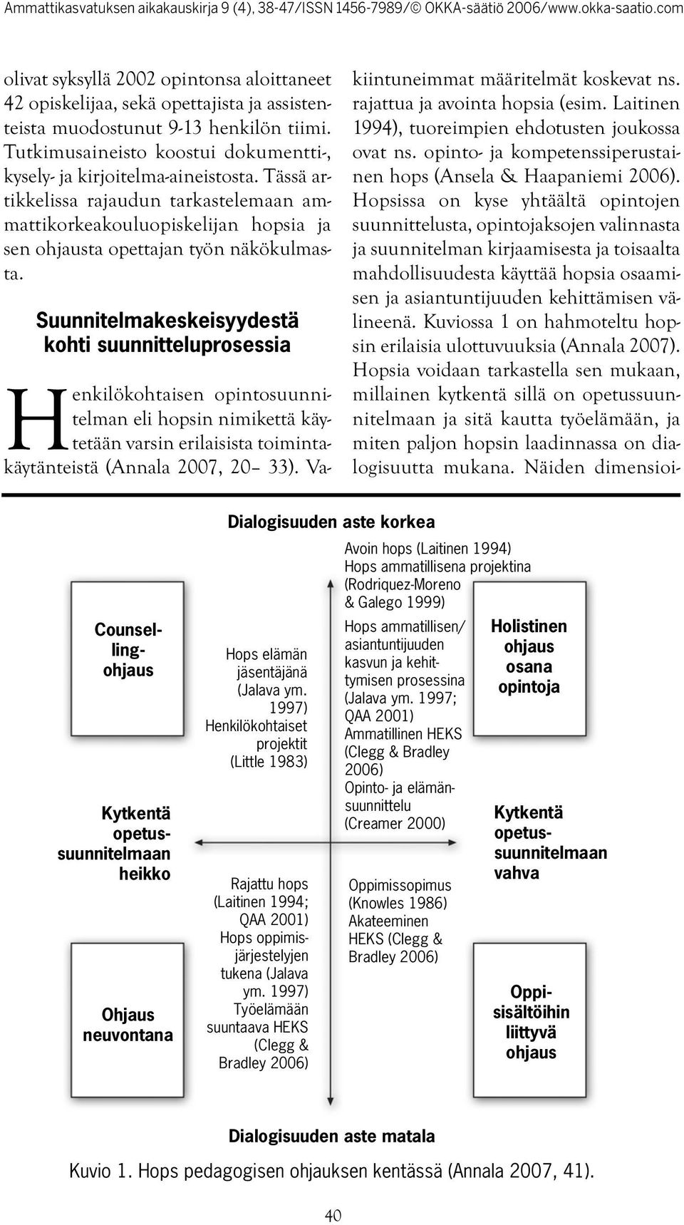 Suunnitelmakeskeisyydestä kohti suunnitteluprosessia Henkilökohtaisen opintosuunnitelman eli hopsin nimikettä käytetään varsin erilaisista toimintakäytänteistä (Annala 2007, 20 33).