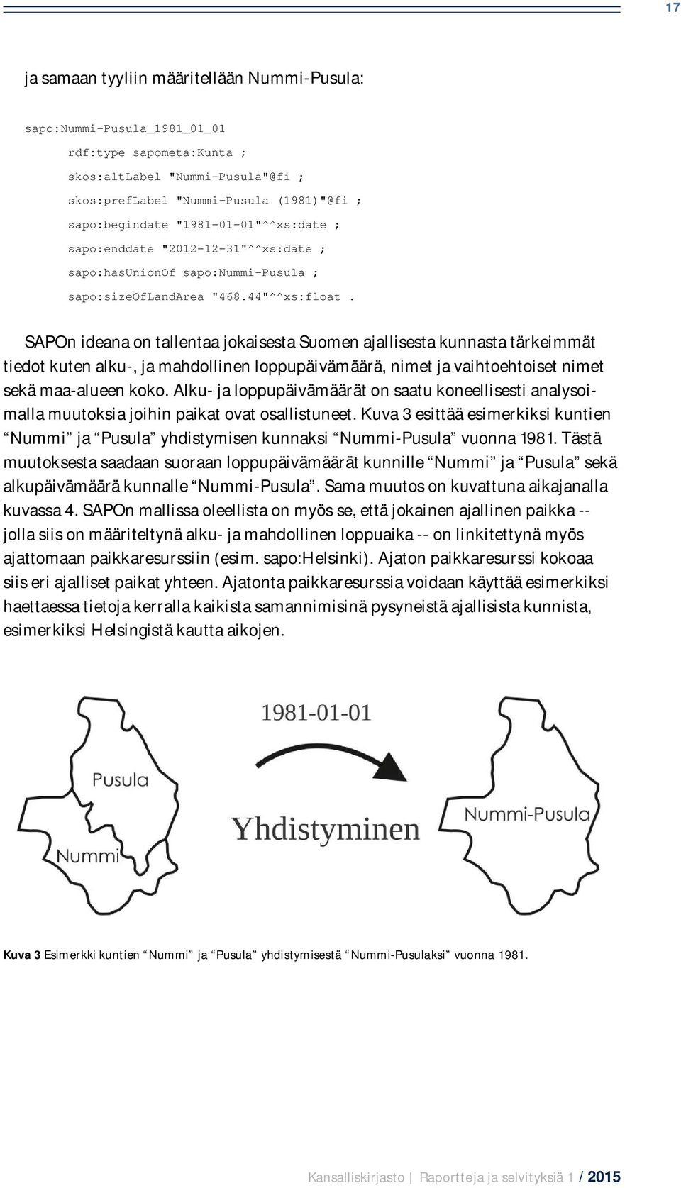 SAPOn ideana on tallentaa jokaisesta Suomen ajallisesta kunnasta tärkeimmät tiedot kuten alku-, ja mahdollinen loppupäivämäärä, nimet ja vaihtoehtoiset nimet sekä maa-alueen koko.