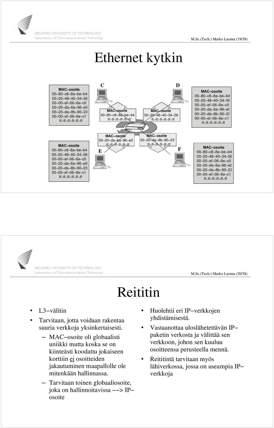 Tarvitaan toinen globaaliosoite, joka on hallinnoitavissa > IP osoite Huolehtii eri IP verkkojen yhdistämisestä.